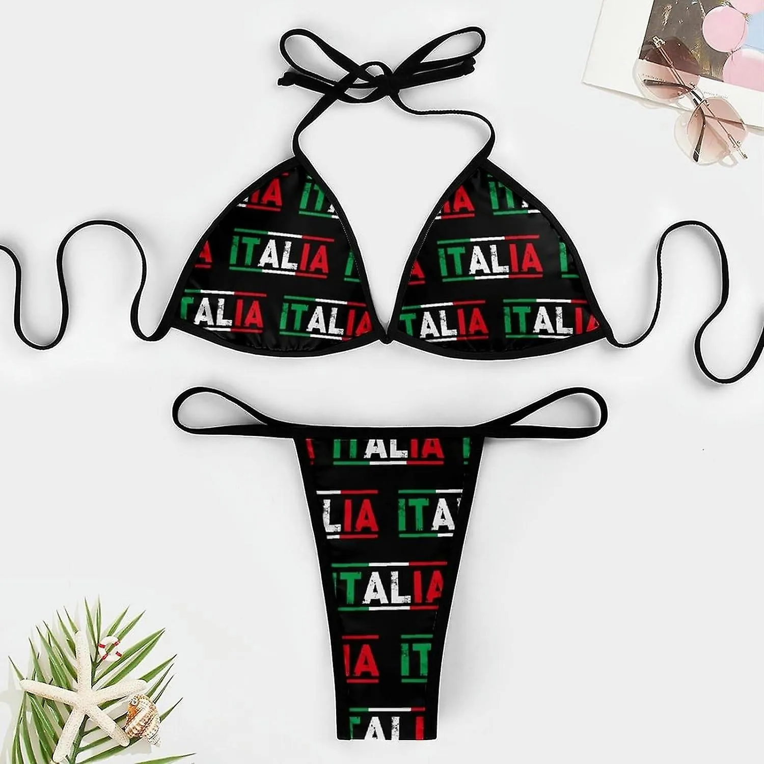 Bandera de Italia Conjuntos de bikini para mujer Traje de baño de 2 piezas Traje de baño sexy Triángulo halter Traje de baño-est