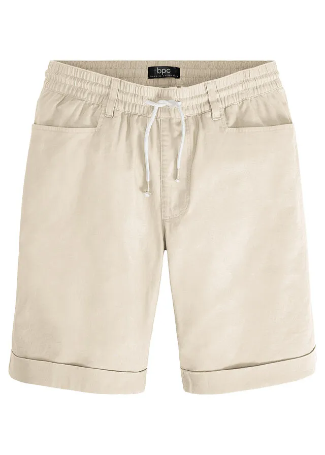 Bermudas elásticas de mezcla de lino, corte regular Beige-arena