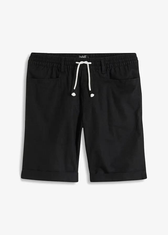 Bermudas elásticas de mezcla de lino, corte regular Negro