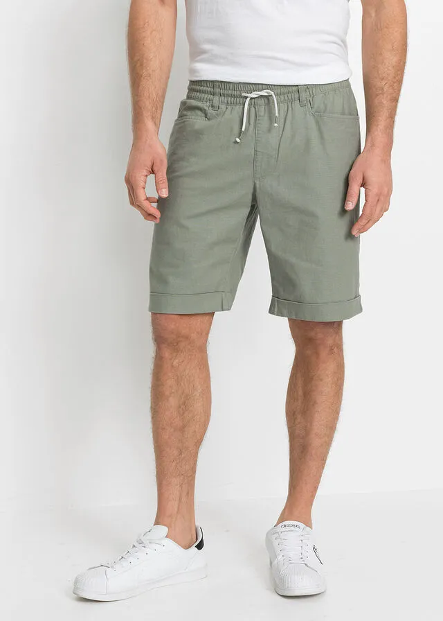 Bermudas elásticas de mezcla de lino, corte regular Verde