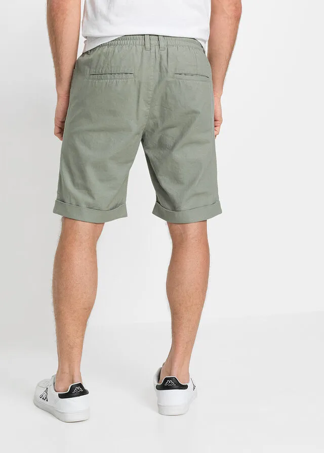 Bermudas elásticas de mezcla de lino, corte regular Verde