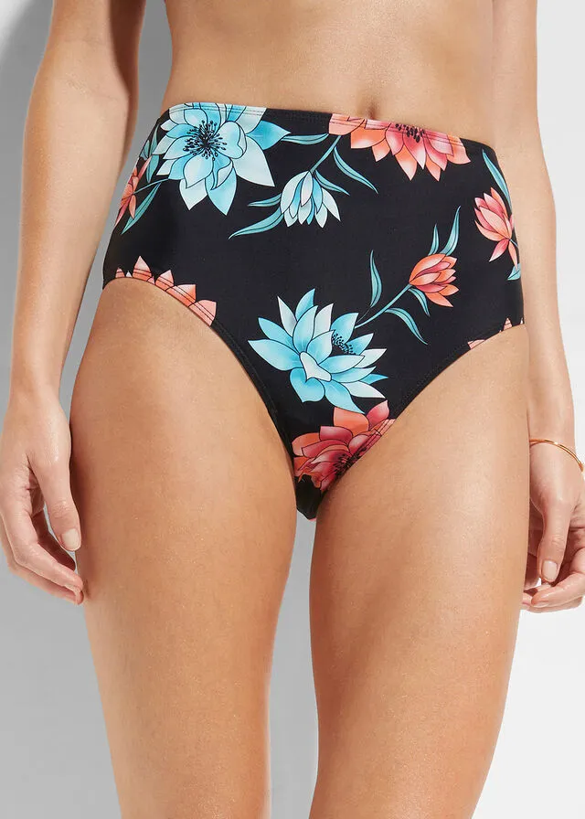 Braguita de bikini de secado rápido Negro de flores