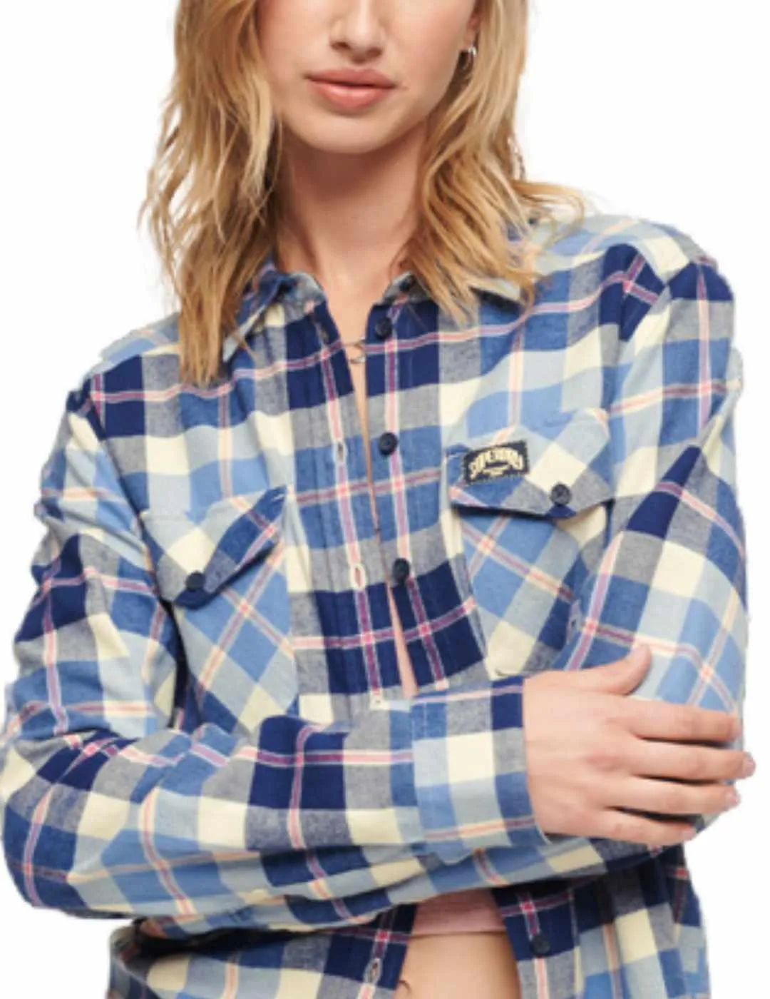 Camisa de felpa Superdry Lumberjack cuadro azul de mujer