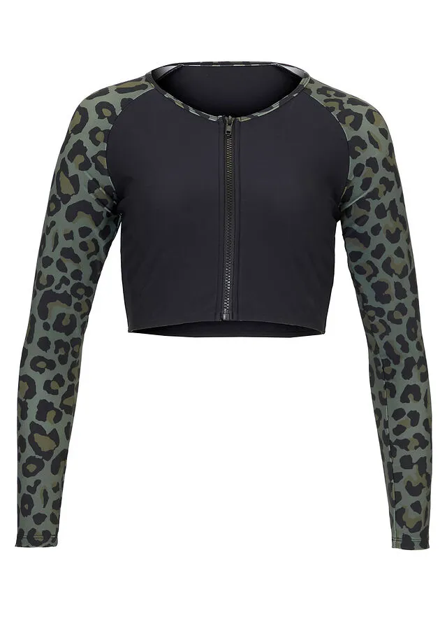 Camiseta de baño de secado rápido Estampado de leopardo en verde oliva