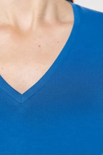 CAMISETA DE MANGA LARGA Y CUELLO DE PICO DE MUJER