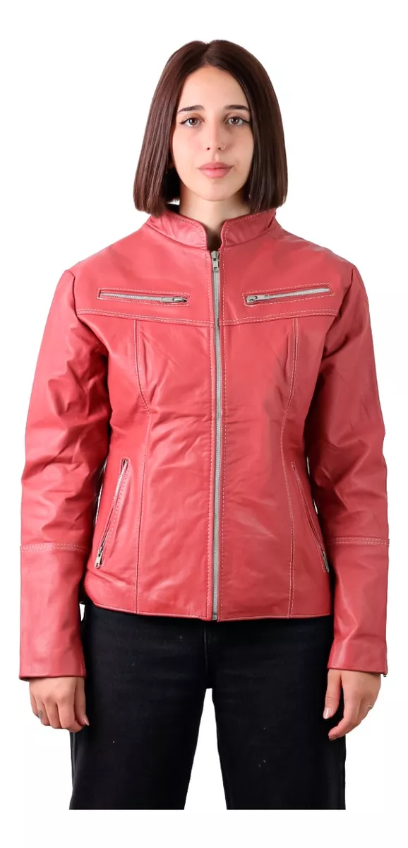 Campera De Cuero Vacuno 100% Legitimo De Mujer Coral - 143