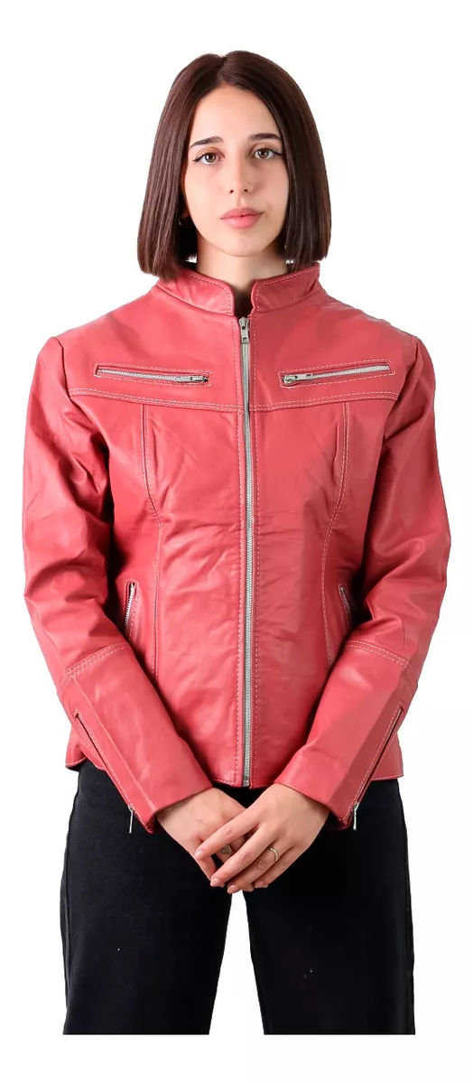 Campera De Cuero Vacuno 100% Legitimo De Mujer Coral - 143