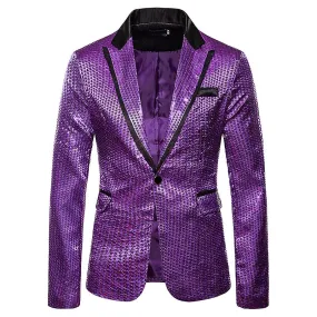 Chaqueta de lentejuelas brillantes para hombres Chaqueta Blazer Elegante one button Dinner Party Dress Suit Esmoquin de graduaci