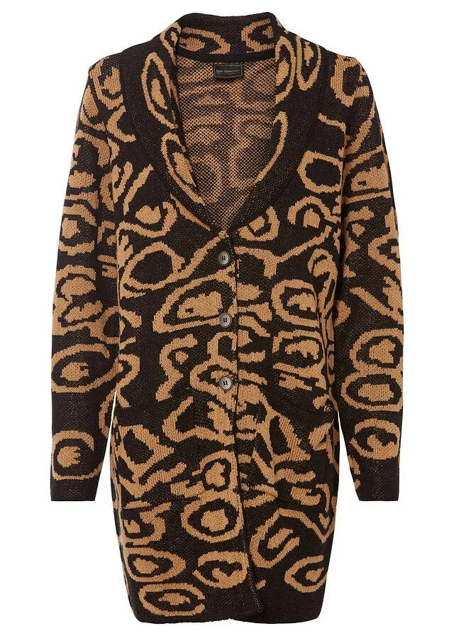 Chaqueta de punto Negro-camel mate estampado