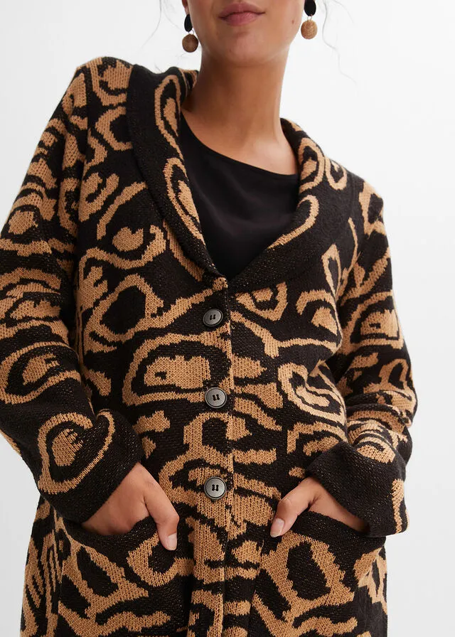 Chaqueta de punto Negro-camel mate estampado