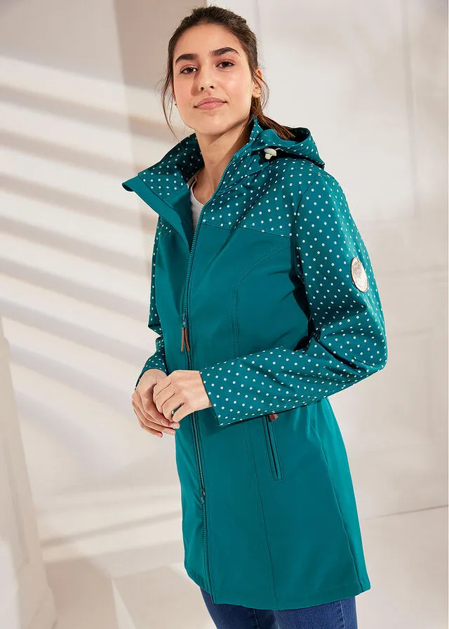 Chaqueta estampada de tejido Softshell, ajustada turquesa