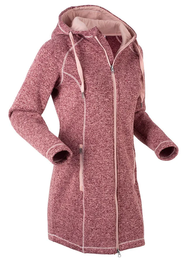 Chaqueta larga de forro polar Granate-rosa vintage jaspeado