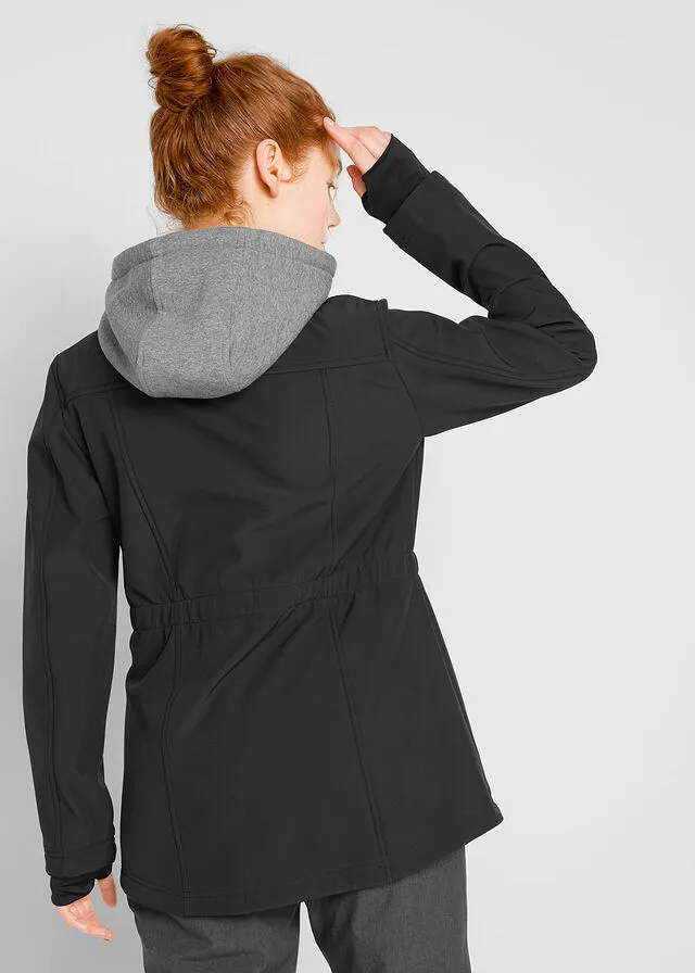 Chaqueta larga efecto 2 en 1 de tejido Softshell Negro