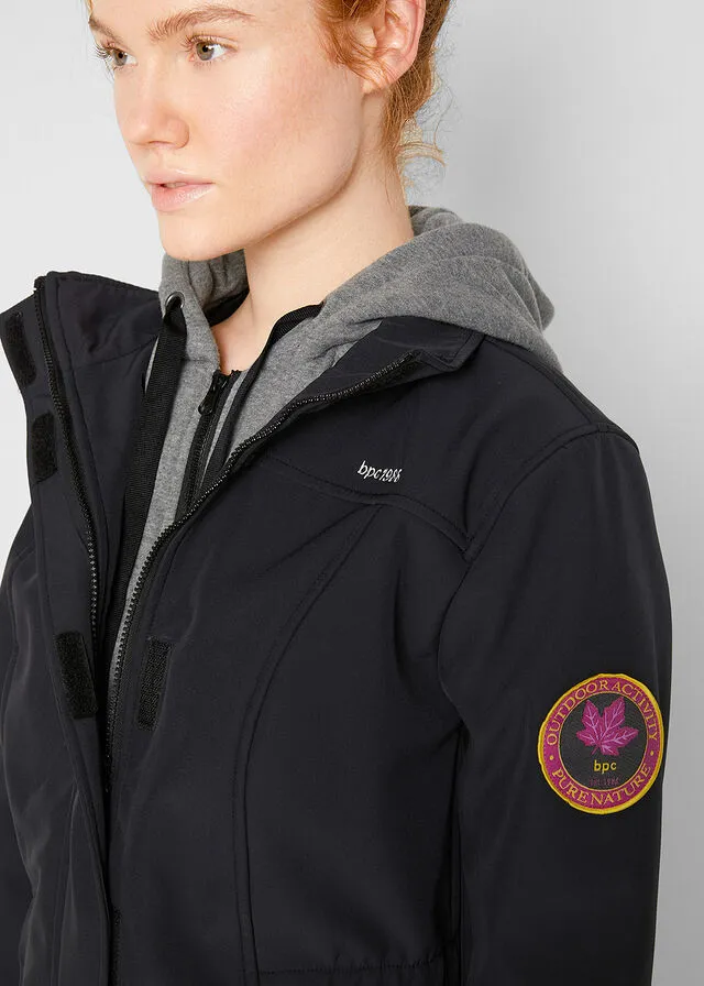 Chaqueta larga efecto 2 en 1 de tejido Softshell Negro