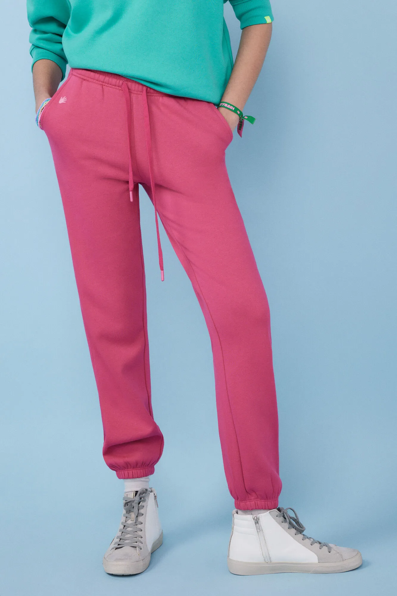 Pantalón largo jogger felpa fucsia