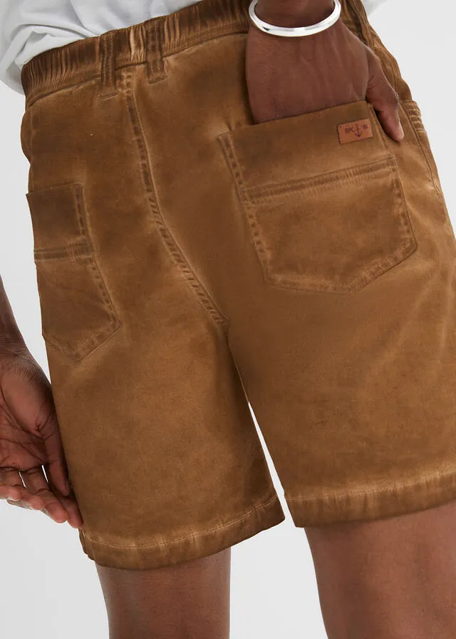 Pantalones cortos elásticos de aspecto desgastado y corte regular Marrón coñac