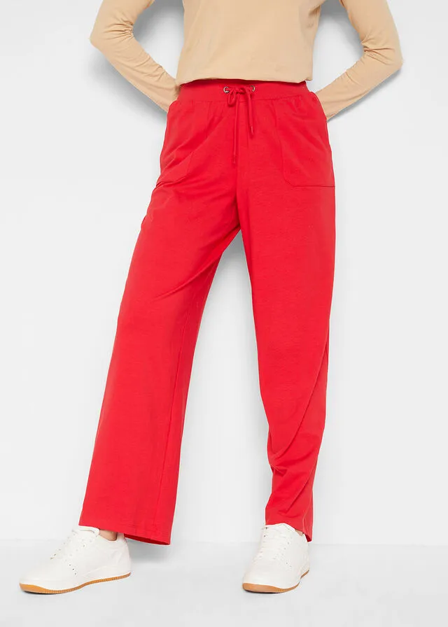 Pantalón de chándal ancho de algodón rojo intenso