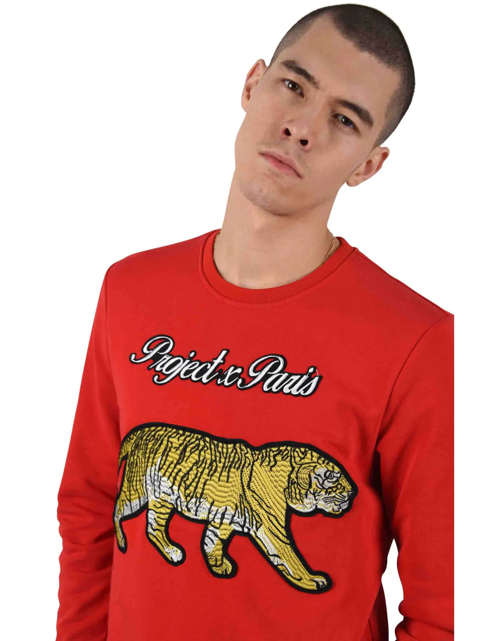 Sudadera con bordado de tigre y ribetes en contraste