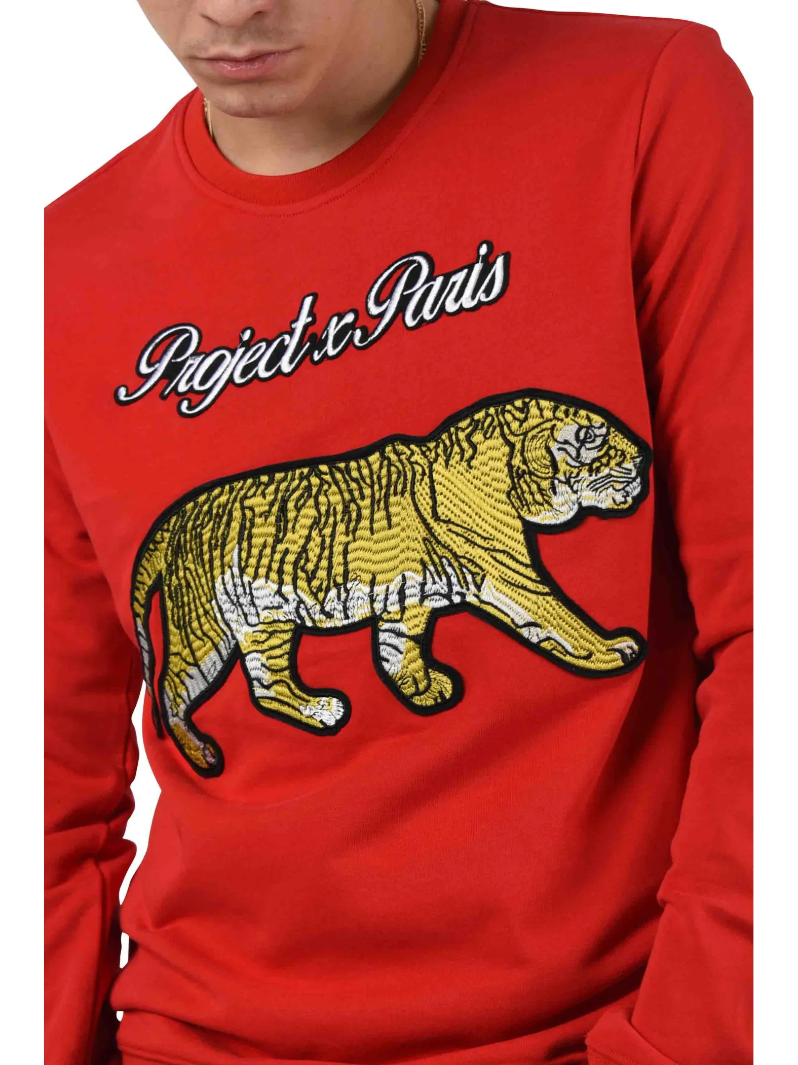 Sudadera con bordado de tigre y ribetes en contraste