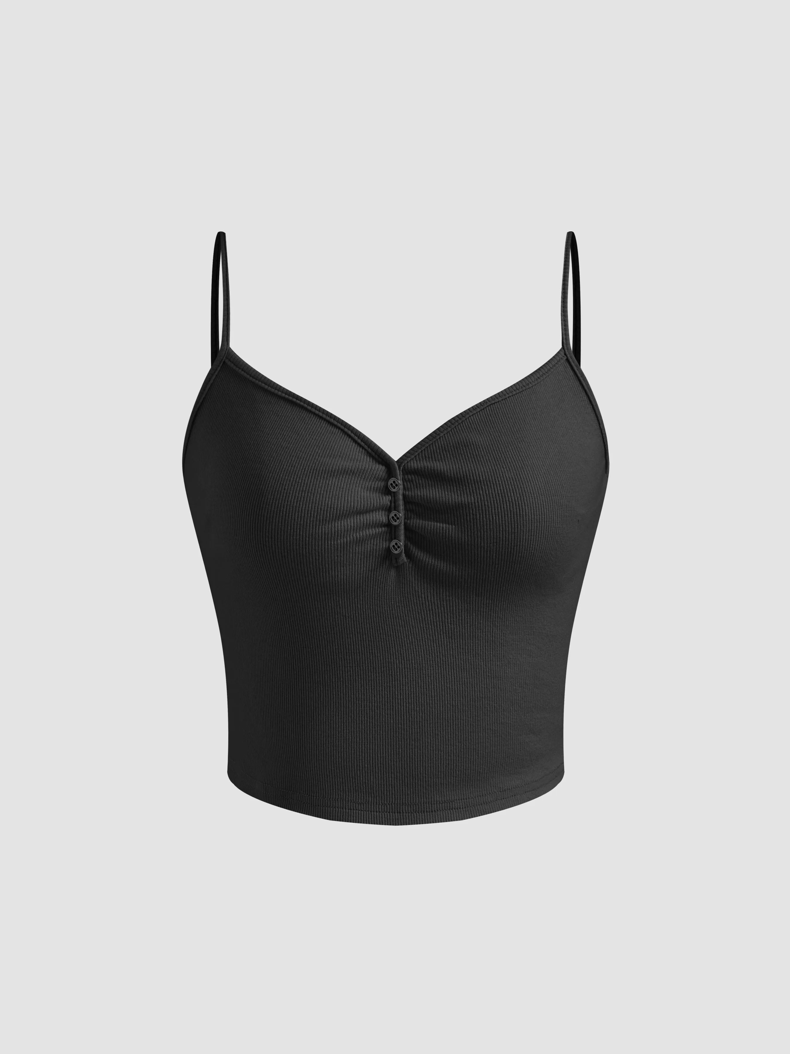 Top Cami de Botones Sólido con Cuello en V de Mezcla de Algodón