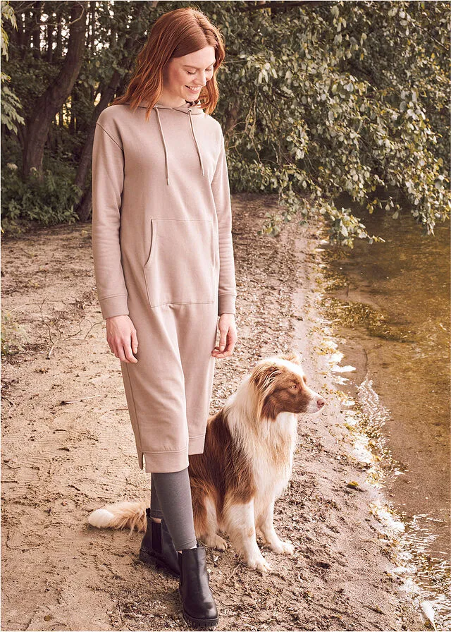 Vestido de tipo sudadera con capucha Marrón grisáceo