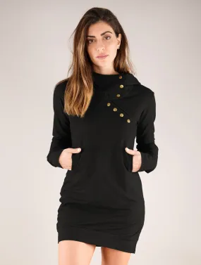 Vestido sudadera con cuello capucha Numendil, Negro