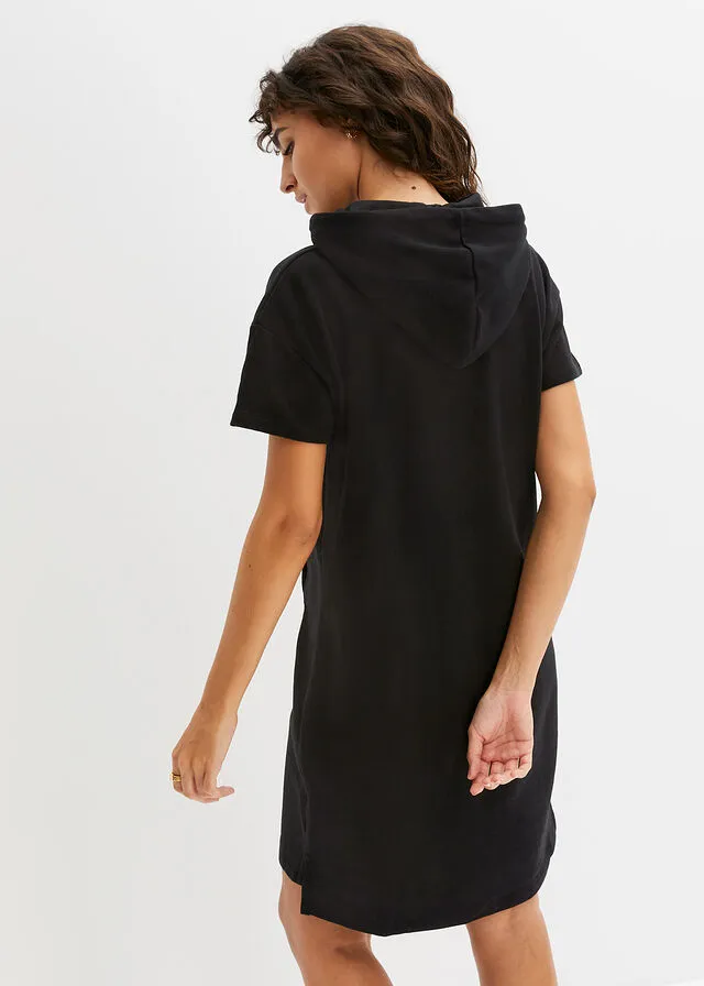 Vestido tipo sudadera con manga corta Negro